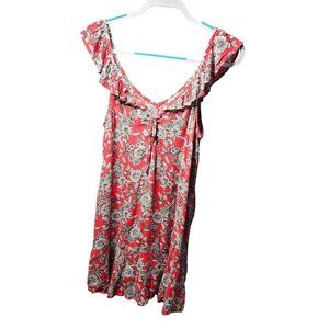 American Eagle Outfitters Red Floral Ruffle Dress Womens M